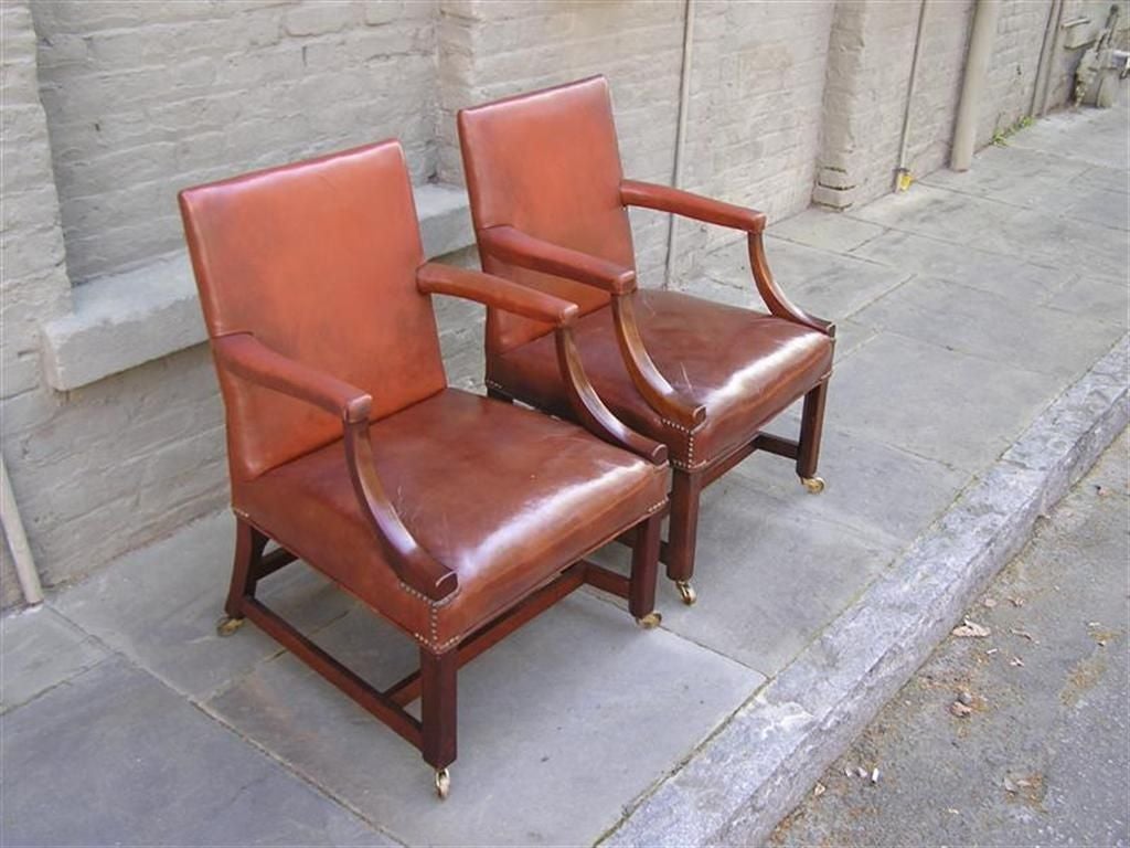 Pair of English Leather Arm Chairs For Sale 2