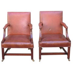 Pair of English Leather Arm Chairs 1