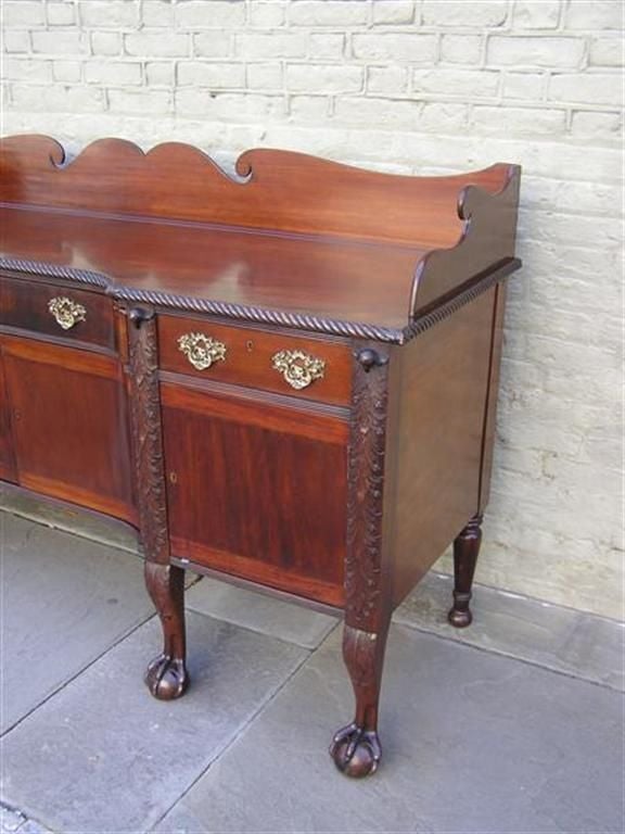 Brass Irish Cuban Mahogany Acanthus Carved Sideboard.  Circa 1840 For Sale