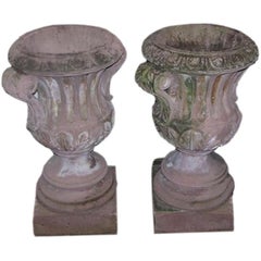 Pair of Italian Hand Carved Sandstone Campaign Urns.  Circa 1780
