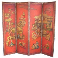 English Four Panel Leather Screen