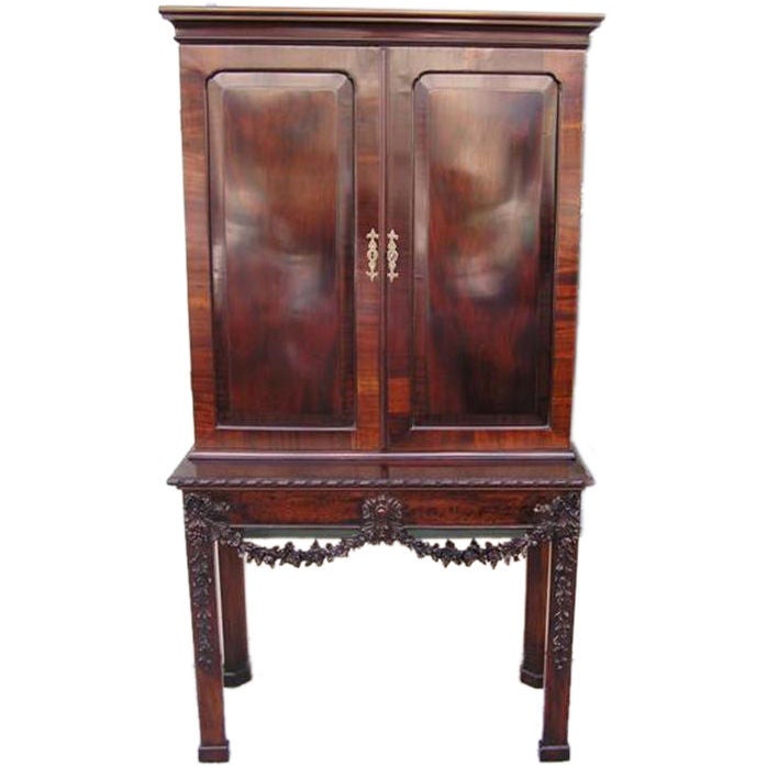 English Chippendale Mahogany Carved Floral Desk With Bookcase.  Circa 1770