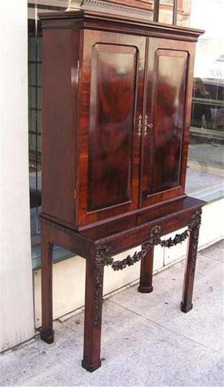 Hand-Carved English Chippendale Mahogany Carved Floral Desk With Bookcase.  Circa 1770 For Sale