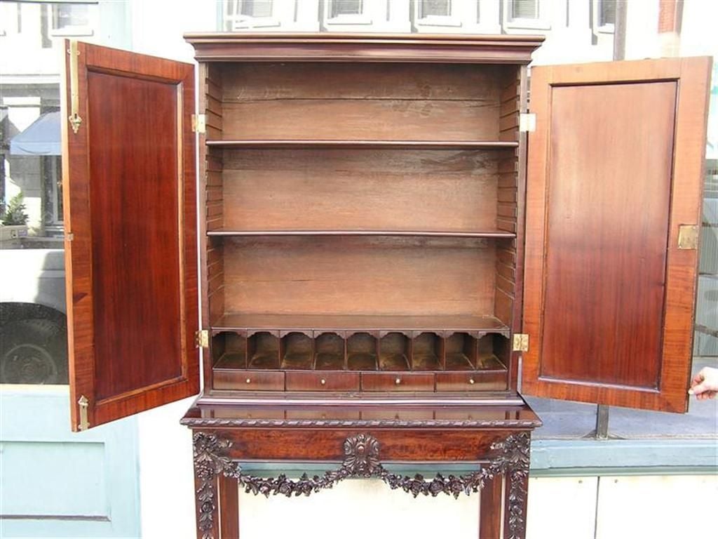 Late 18th Century English Chippendale Mahogany Carved Floral Desk With Bookcase.  Circa 1770 For Sale