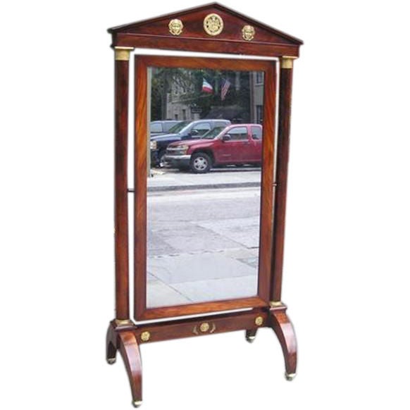 French Mahogany Paladin Ormolu Cheval Mirror.  Circa 1790