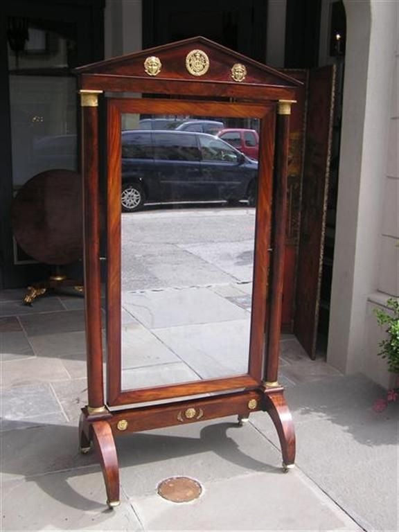 Late 18th Century French Mahogany Paladin Ormolu Cheval Mirror.  Circa 1790 For Sale
