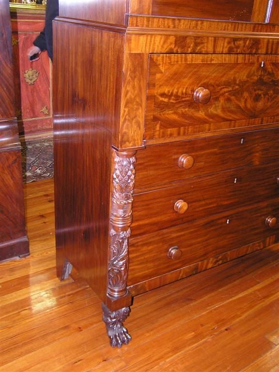 Cast American Mahogany Acanthus Carved Linen Press.  Norfolk, VA. Circa 1820 For Sale