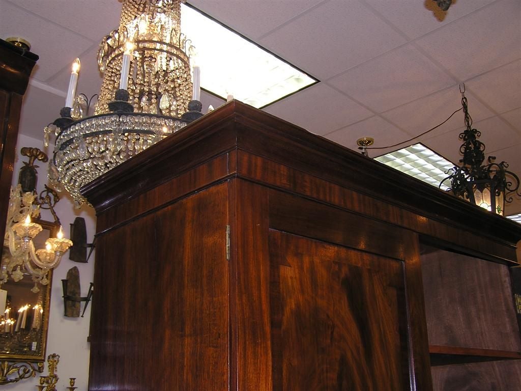 Brass American Mahogany Acanthus Carved Linen Press.  Norfolk, VA. Circa 1820 For Sale