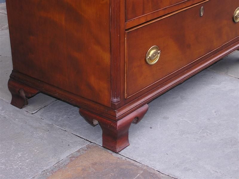 Brass American Cherry Chest of Drawers with Flanking Fluted Quarter Columns, VA C 1780 For Sale