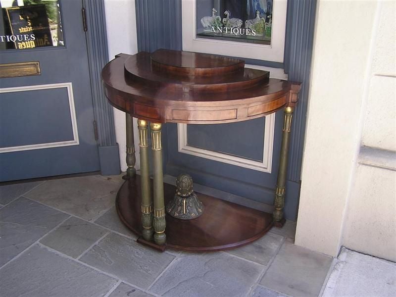 Neoclassical Italian Mahogany & Painted Three Tiered Gilt Demi-lune Console. Circa 1790 For Sale