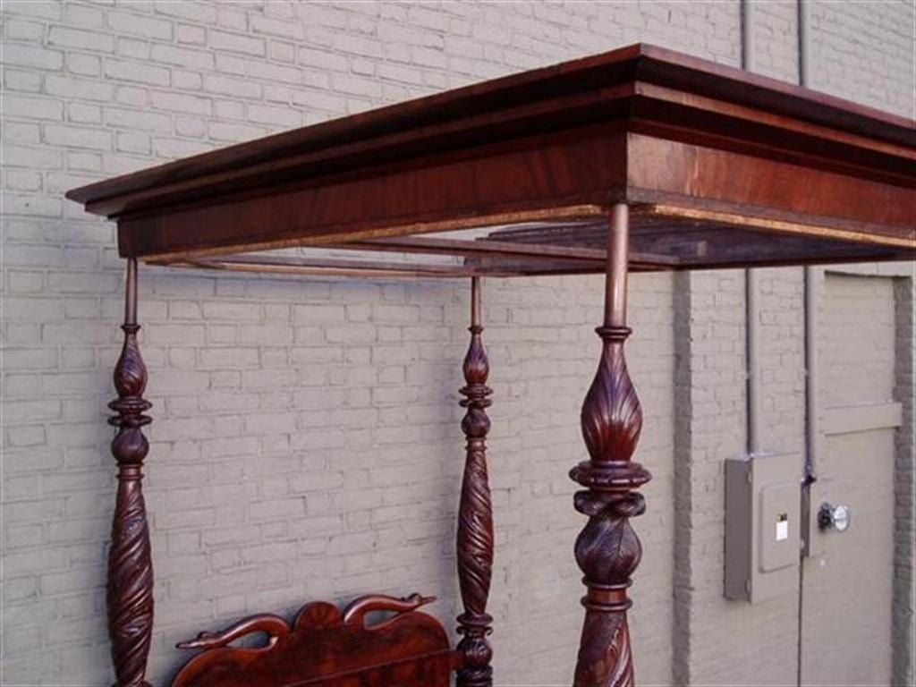 American Empire American Mahogany Classical Acanthus Carved Four Poster Tester Bed.  Circa 1815 For Sale
