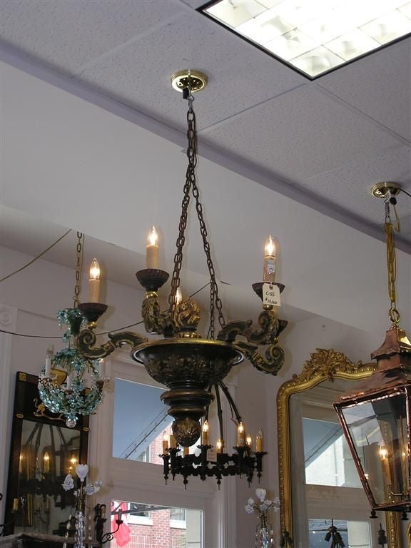 19th Century Italian Carved Wood Chandelier For Sale