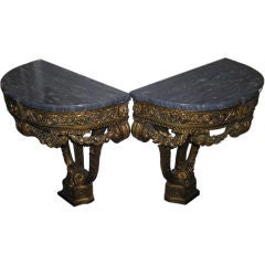 Pair of French Floral Gilt & Marble Top Demi-Lune Consoles , Circa 1790 11