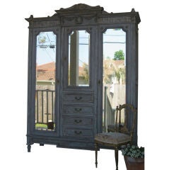 Vintage French Painted Grey Armoire
