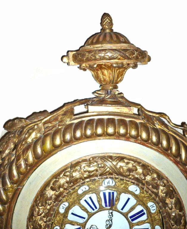 French Large Louis XV Giltwood  and Polychromed Wall Clock