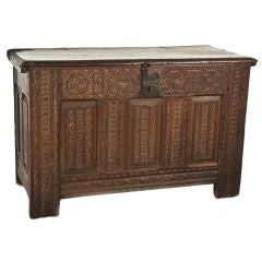 Antique Spanish Baroque Carved Oak Coffer,  Circa 1600 - 1650