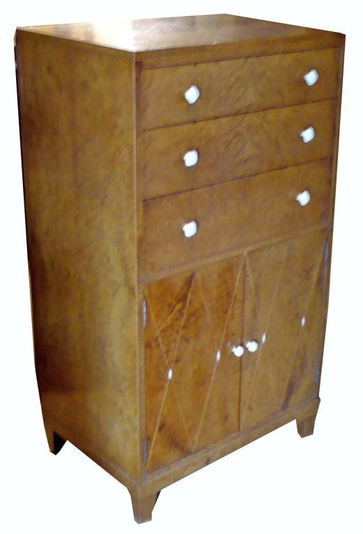 English Art Deco Inlaid Amboyna Side Cabinet