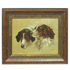 American School Sporting Oil of Spaniel and Pointer Dated 1896