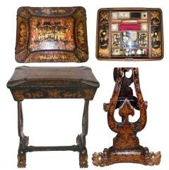 Antique Chinese Export Lacquered and Gilded Sewing Table Circa 1840
