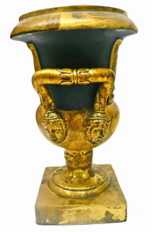 French Rare Pair of Papier Mache Urns in the Old Paris Style 19th C