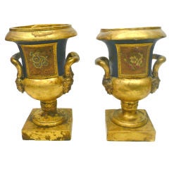 Rare Pair of Papier Mache Urns in the Old Paris Style 19th C