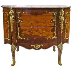 Antique Important Louis XV Style Chinoiserie Inlaid Oval Commode
