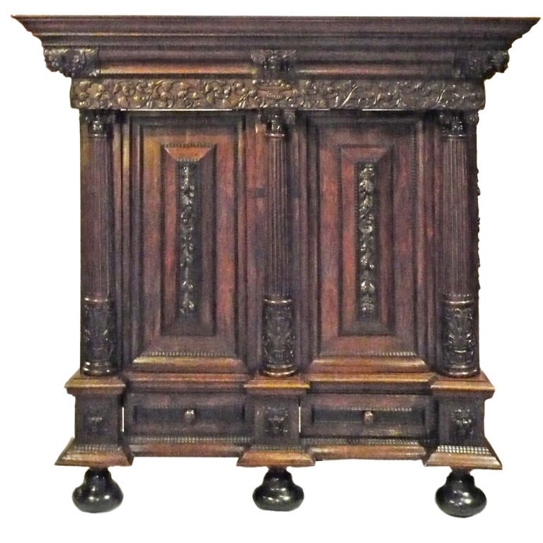 Dutch Carved Oak and Rosewood Kas For Sale