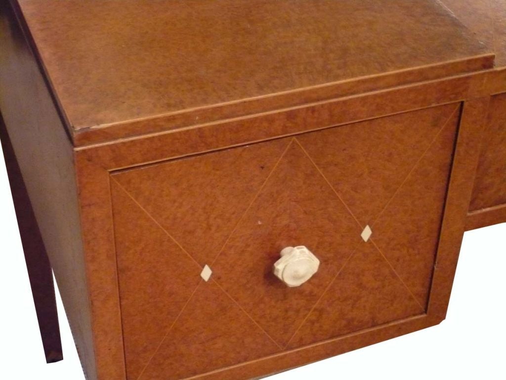 English Art Deco Ivory Inlaid and Amboyna Dressing Table