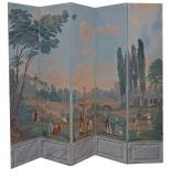 French Hand Painted 'Papier Piente' Six Panel Palace Screen
