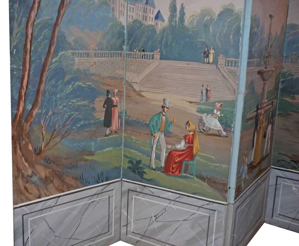 French Hand Painted 'Papier Piente' Six Panel Palace Screen