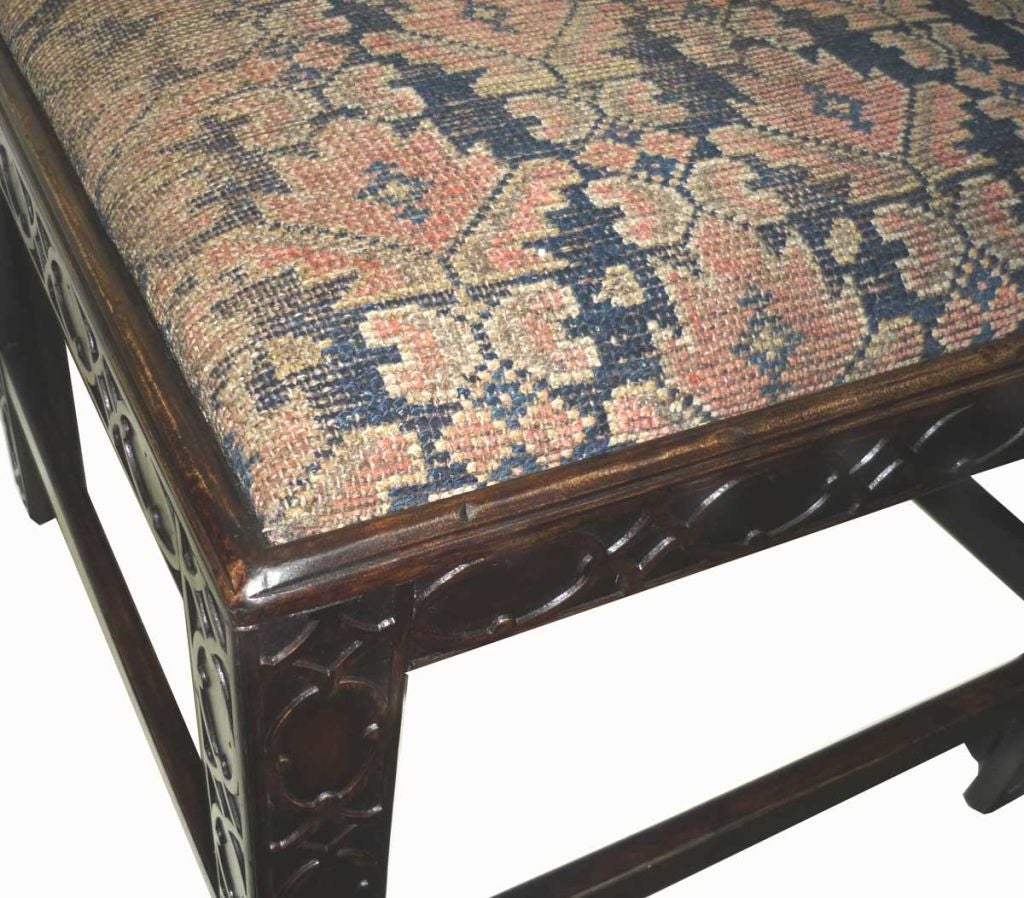 20th Century Pair of Chinese Chippendale Style Upholstered Foot Stools