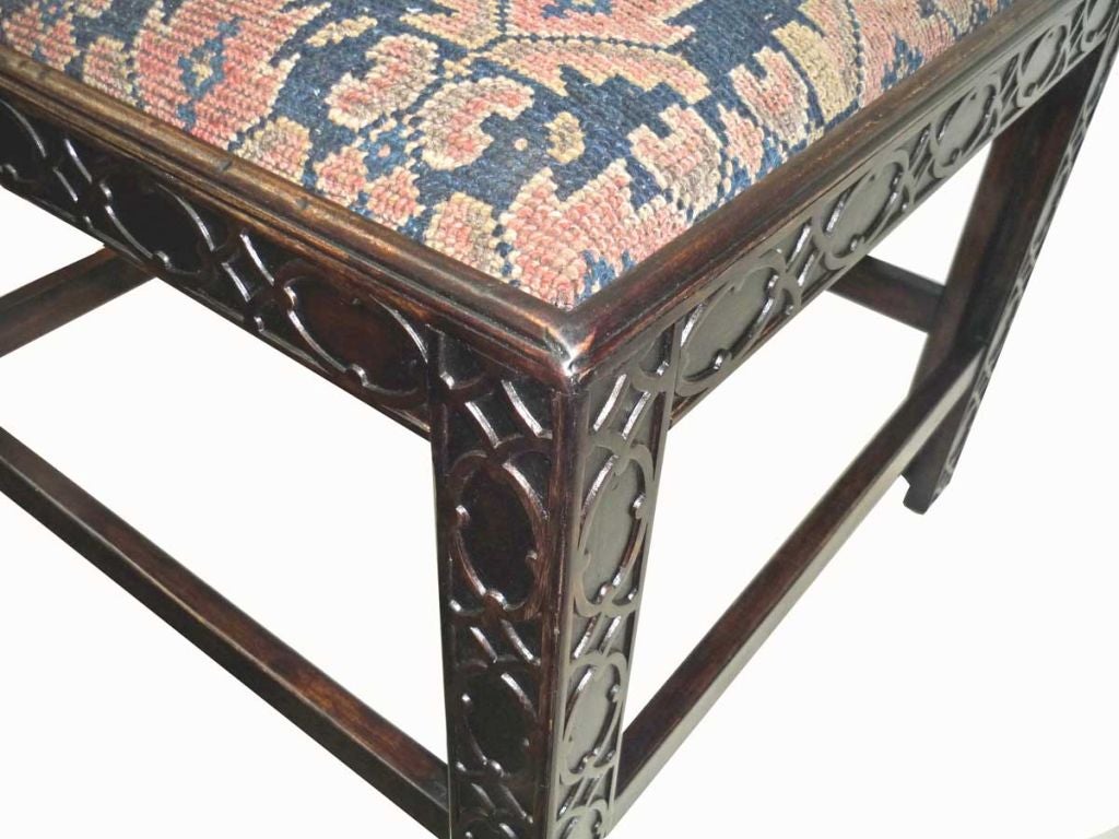 Pair of Chinese Chippendale Style Upholstered Foot Stools 1