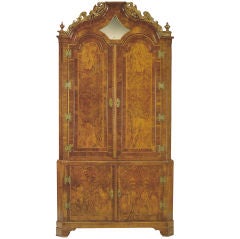 Antique Dutch or Italian Walnut and Gilt Corner Cabinet