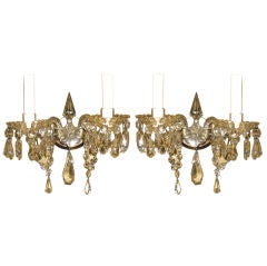 Pair English Waterford Style Crystal Wall Sconces