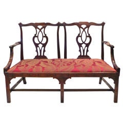 Antique George III Carved Mahogany Chippendale Settee