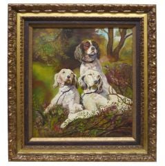 Antique R H Robson English Setters Oil on Canvas Dated 1926