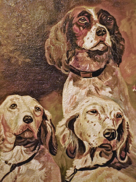 R H Robson Sporting Portrait (American School) Oil on Canvas depicting three English Setters posed in a field, Signed and Dated lower right: R H Robson 1926 .  Framed.