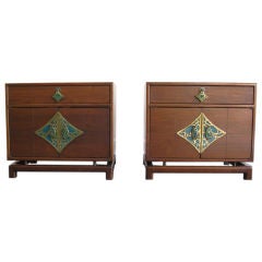 Pair Monteverdi Young Cabinets with Brass and Stone Hardware