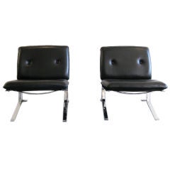 Leather and Chrome French "Joker" Chairs by Olivier Mourgue