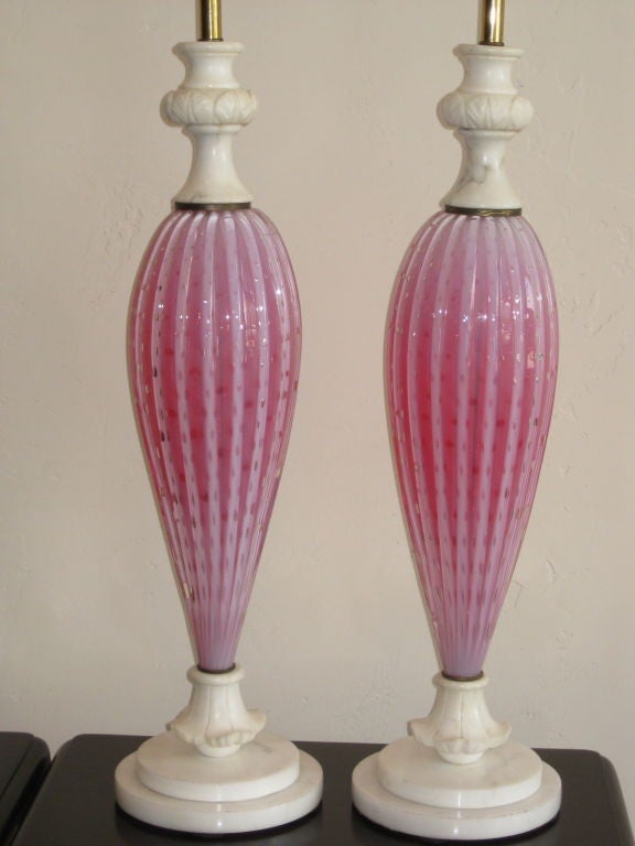 Pink Murano Glass and Carved Marble Lamps by Barovier & Toso