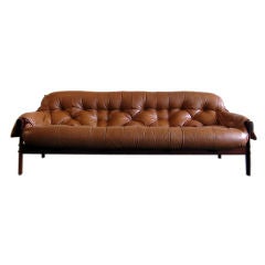Leather and Jacaranda Wood Sofa by Percival Lafer