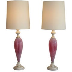 Pink Murano Glass and Carved Marble Lamps by Barovier & Toso