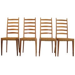 Set of Four Italian Ladder Back Woven Seat Dining Chairs