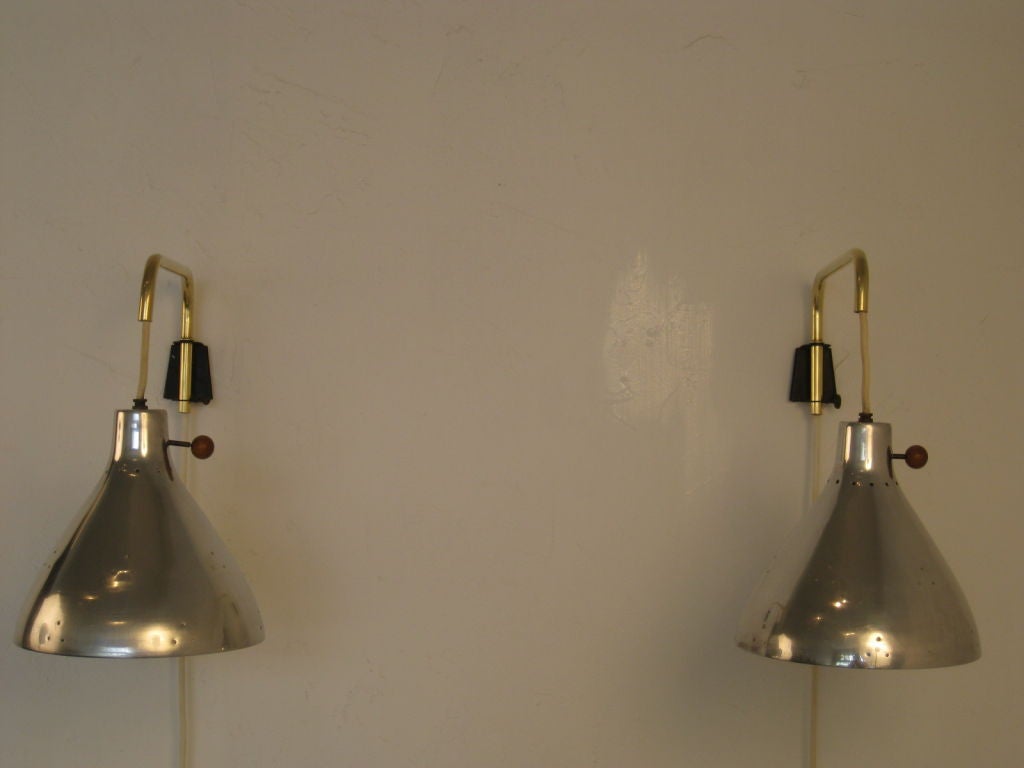 American Pair of Swing Arm Wall Sconces by Koch Lowy
