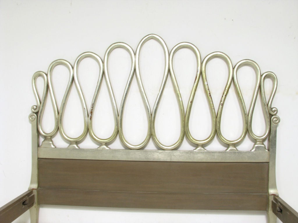 Hollywood Regency Queen Bed in Silver Gilt  and Mahogany