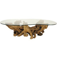 Modernist Driftwood Coffee Table with Biomorphic Plate Glass Top