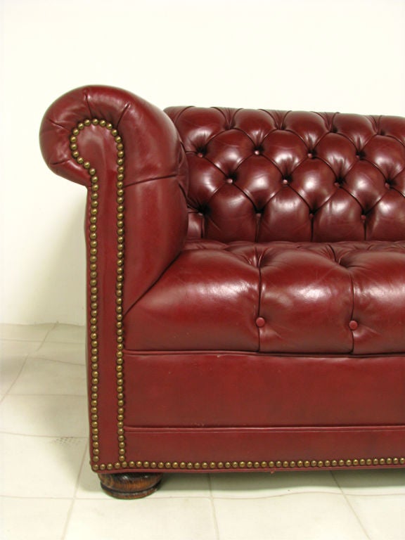 Mid-20th Century Tufted Chesterfield Sofa in Cordovan Leather ca. 1960s