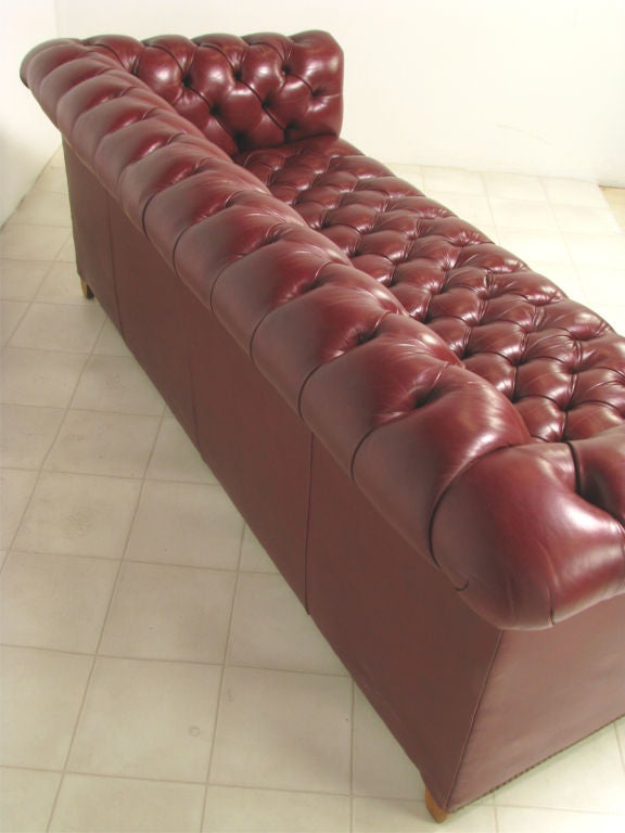 Tufted Chesterfield Sofa in Cordovan Leather ca. 1960s 2