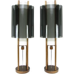 Pair of Space Age Table Lamps, Lucite and Walnut, ca. 1960s