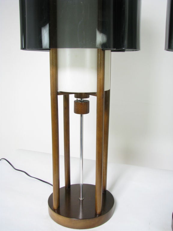 American Pair of Space Age Table Lamps, Lucite and Walnut, ca. 1960s